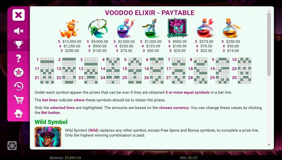 Voodoo Elixir slot paytable