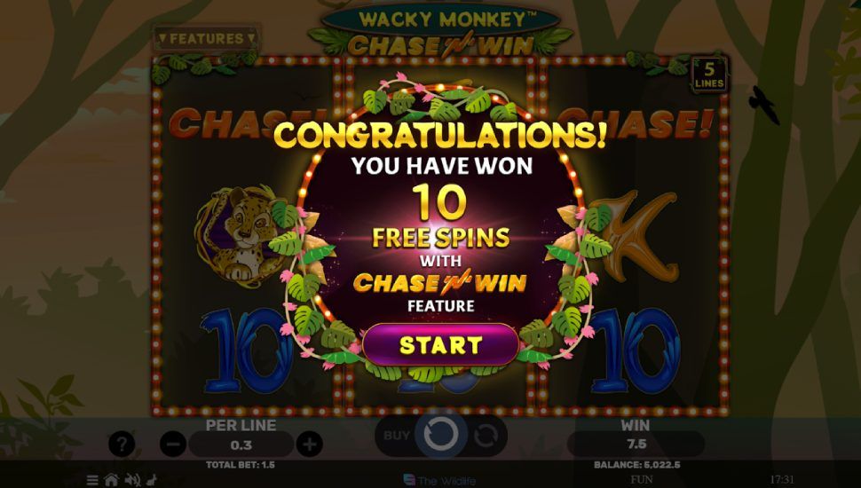 Wacky Monkey Chase 'N' Win slot - free spin