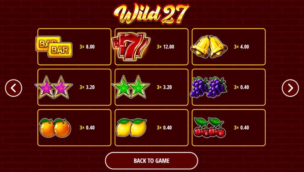 Wild 27 slot - payouts