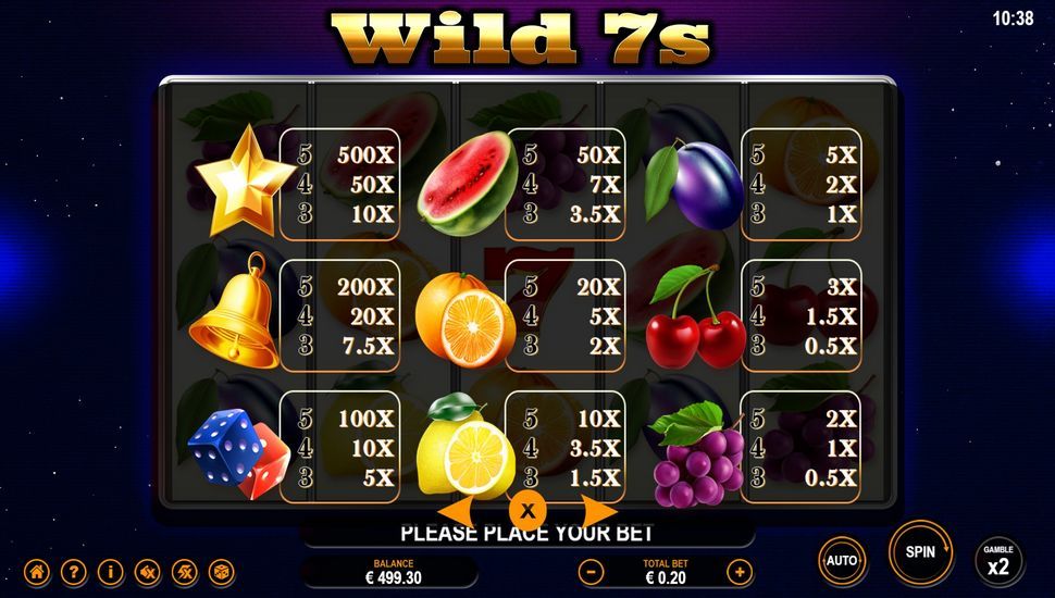 Wild 7s slot paytable