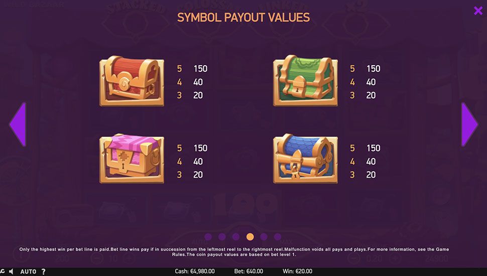 Wild Bazaar slot paytable