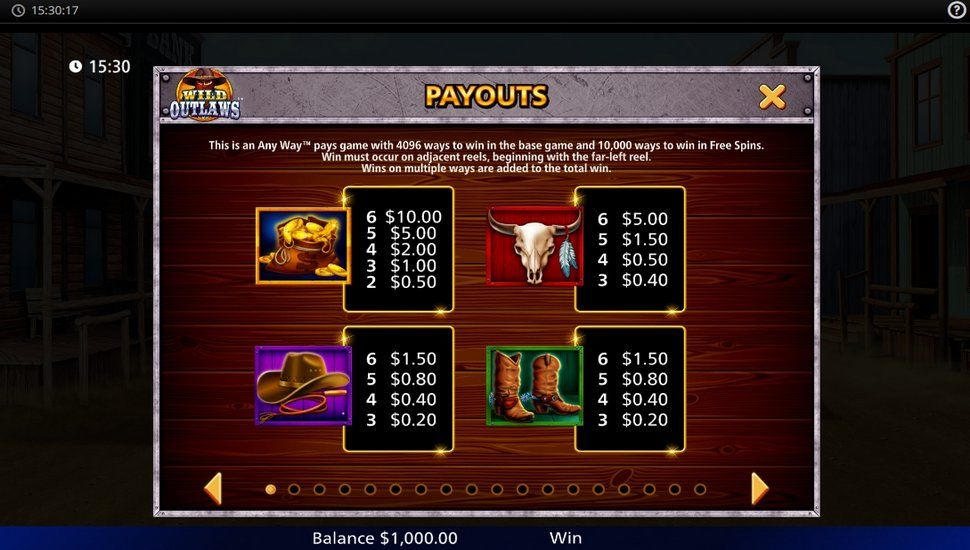 Wild outlaws slot paytable