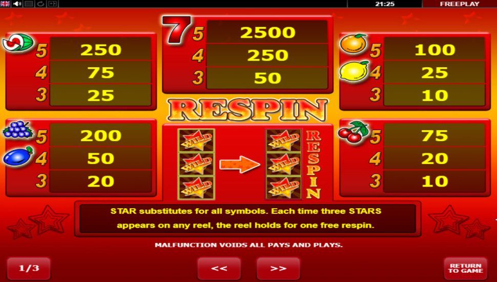 Wild Stars slot payouts