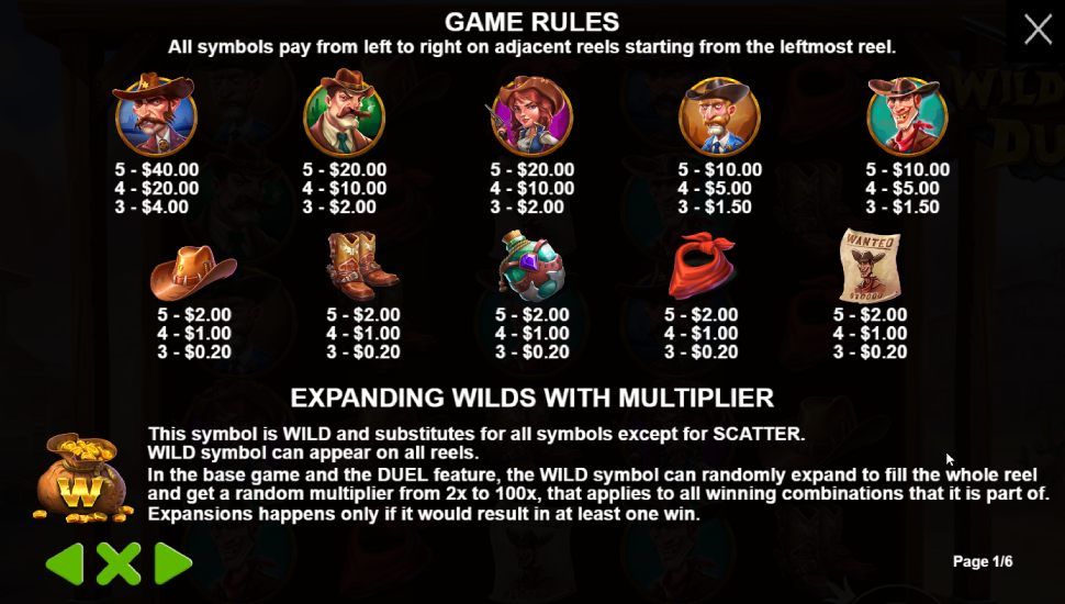 Wild West Duels slot - payouts