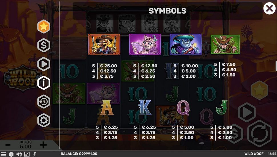 Wild Woof slot paytable
