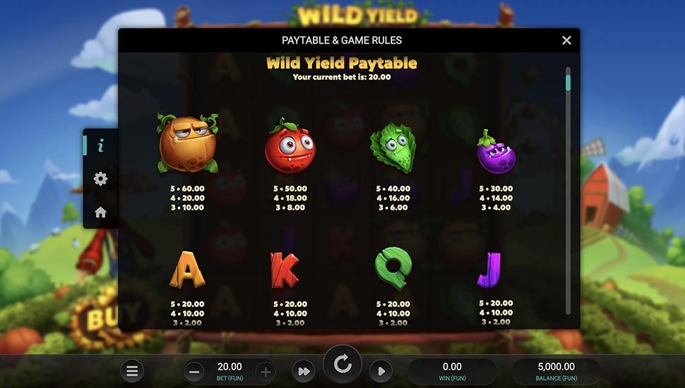 Wild Yield slot paytable