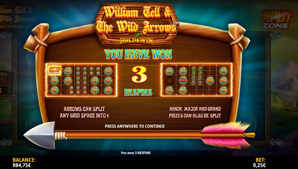 William Tell & The Wild Arrows slot Hold & Win Feature
