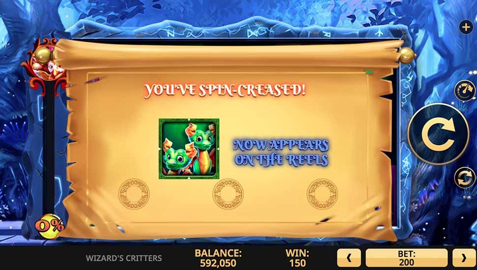 Wizard's Critters slot Spin-Crease Feature