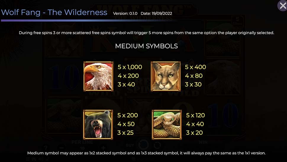 Wolf Fang The Wilderness slot paytable