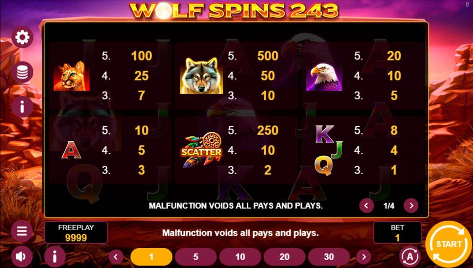 Wolf Spins 243 slot paytable
