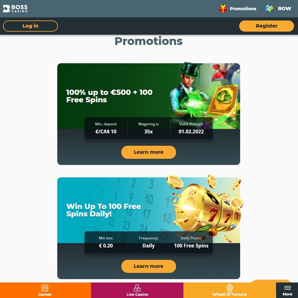 Bosscasino – Bonuses and Promotions