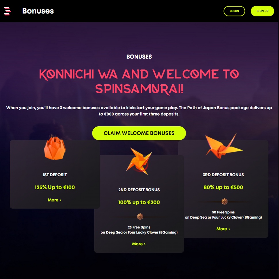 Spin Samurai – Bonuses and Promotions
