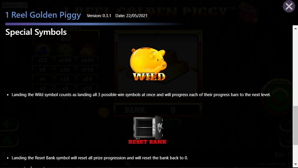 1 reel golden piggy slot paytable