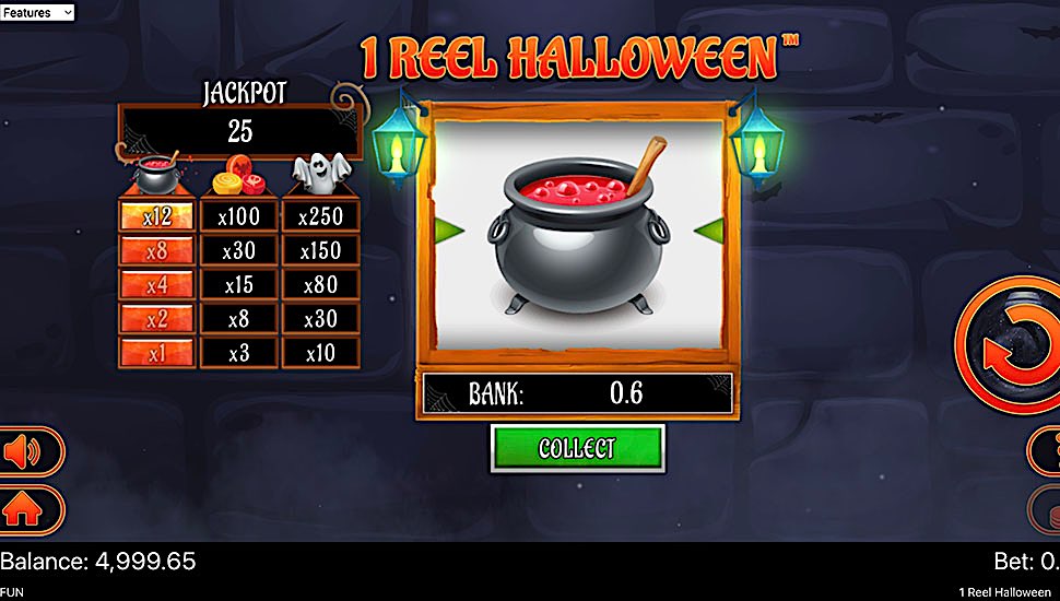 1 Reel Halloween slot Progressive Symbol Wins