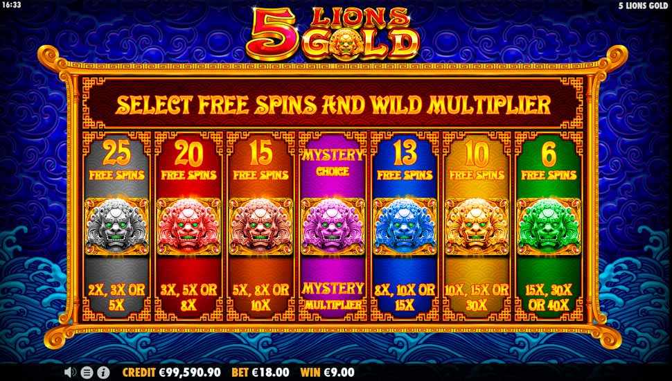 5 lions gold slot free spins