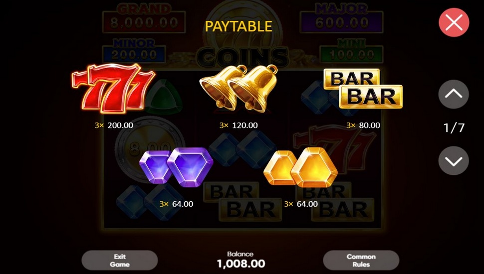 777 Coins slot paytable