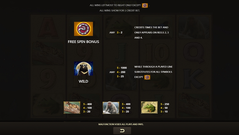Formosa Bear slot - paytable