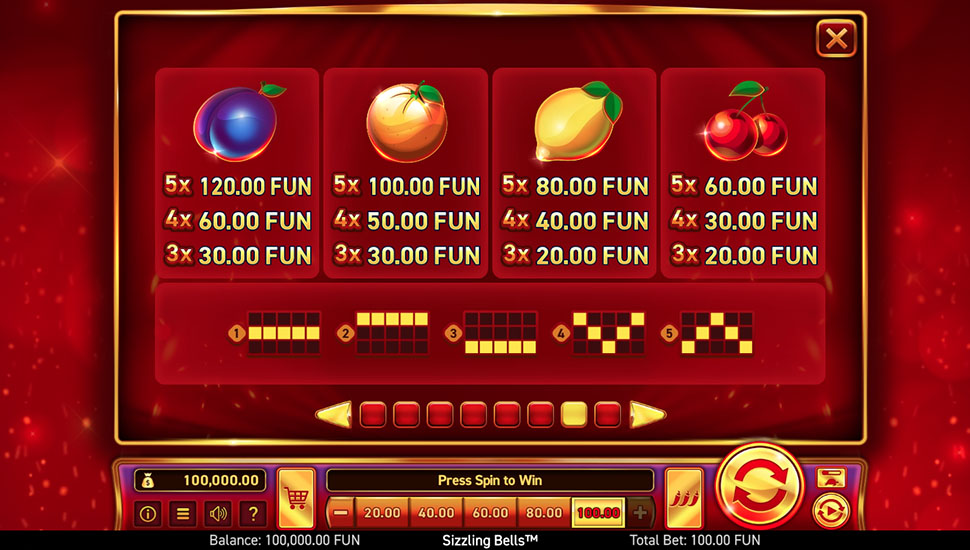 Sizzling Bells Hold the Jackpot slot paytable