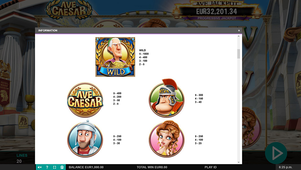 Ave Caesar slot - paytable
