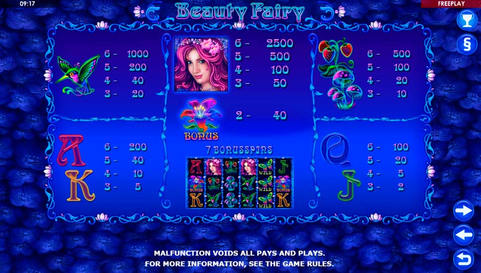 Beauty Fairy slot paytable