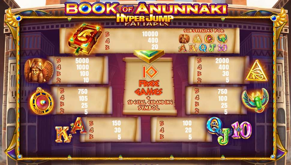 Book Of Anunnaki HyperJump Slot - Paytable