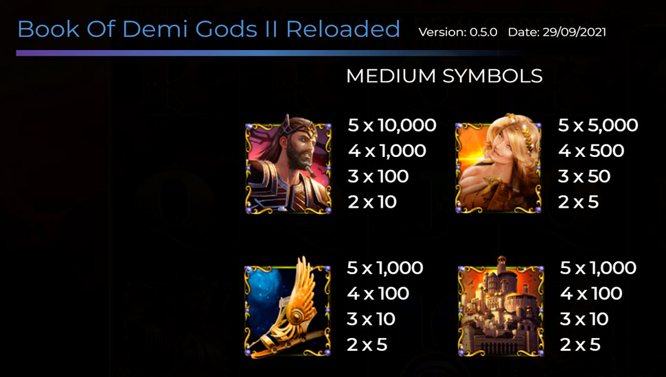 Book of Demi Gods II Reloaded slot paytable