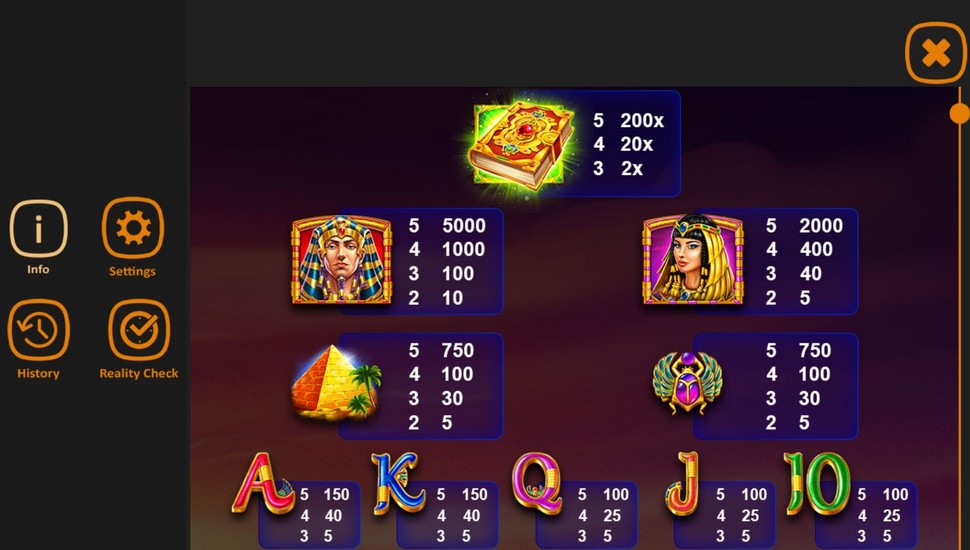 Book of Egypt slot Paytable