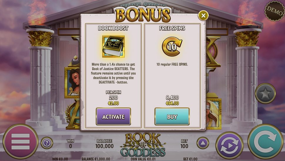 Book of Goddess slot Buy bonus