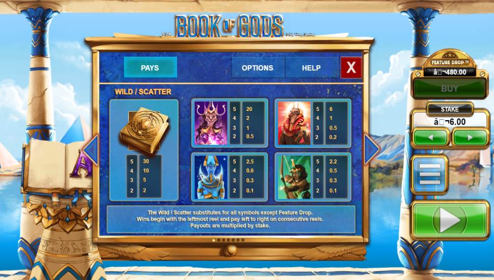 Book of Gods slot - payouts