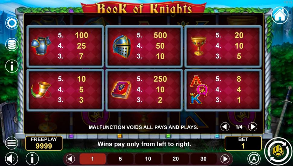 Book of Knights slot Paytable