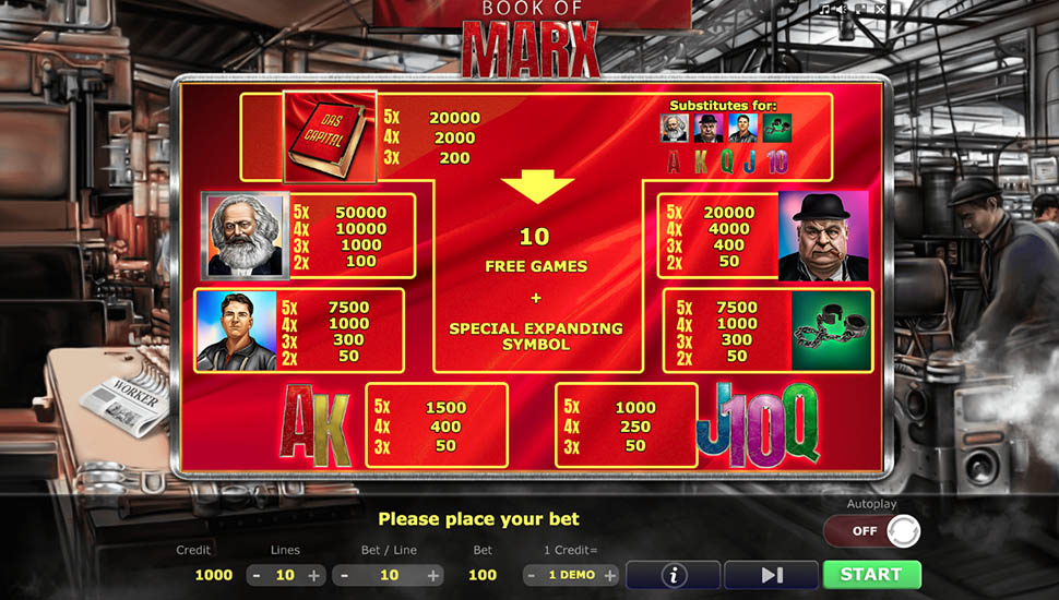 Book of Marx slot paytable