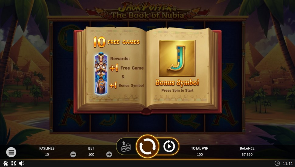 Jack Potter and The Book of Nubia slot free spins