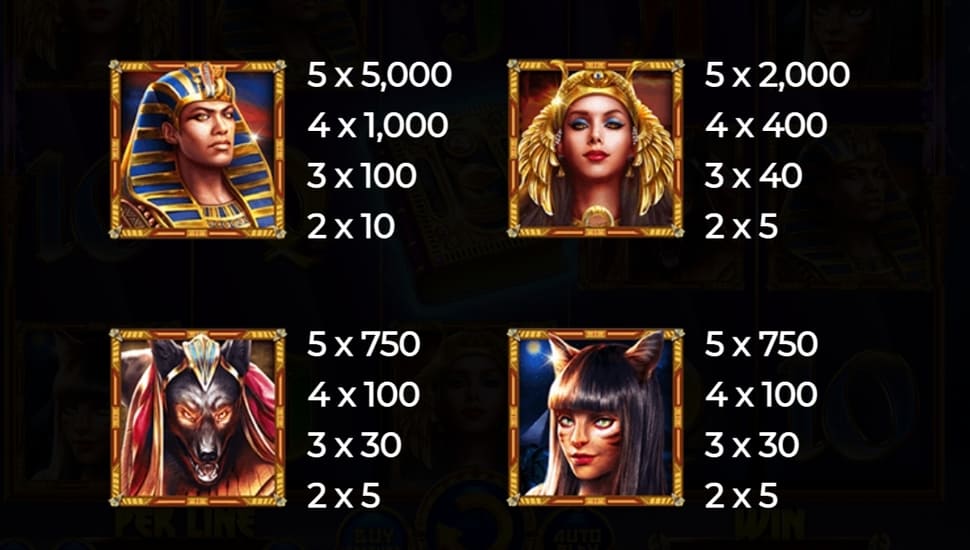 Book of the divine: egyptian darkness slot paytable