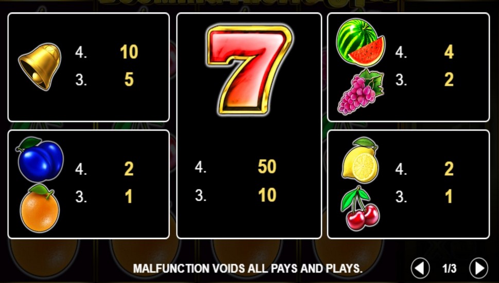Booming Fruits 81x Slot - Paytable
