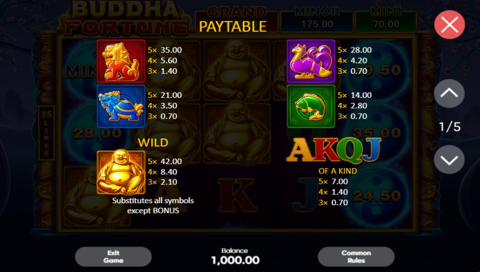 Buddha Fortune Hold and Win slot - payouts