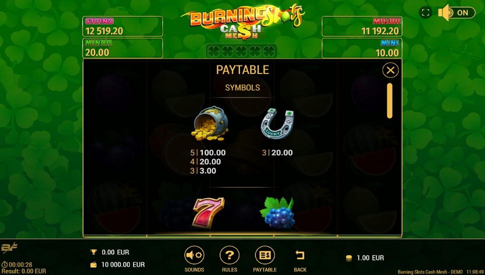 Burning slots cash mesh slot paytable