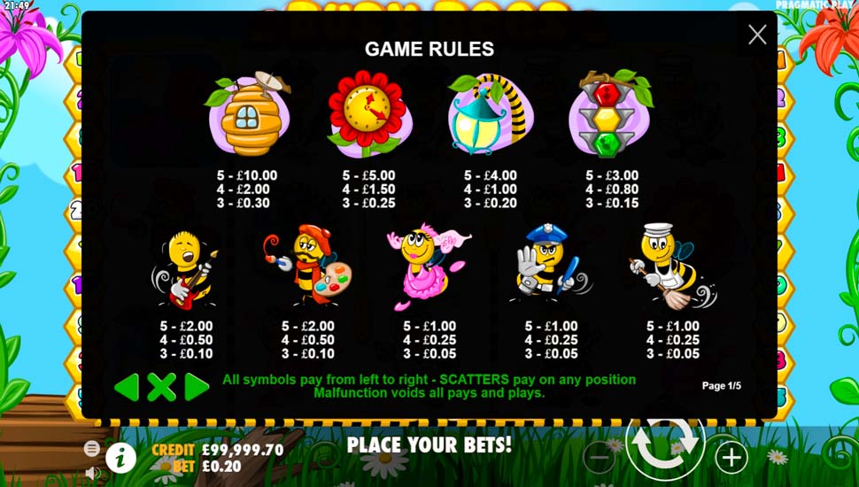 Busy bees slot paytable