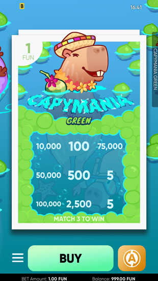 Capymania Green scratch game mobile