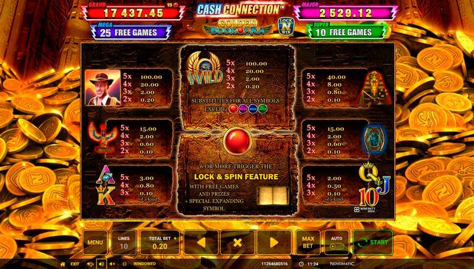 Cash Connection Golden Book of Ra slot paytable
