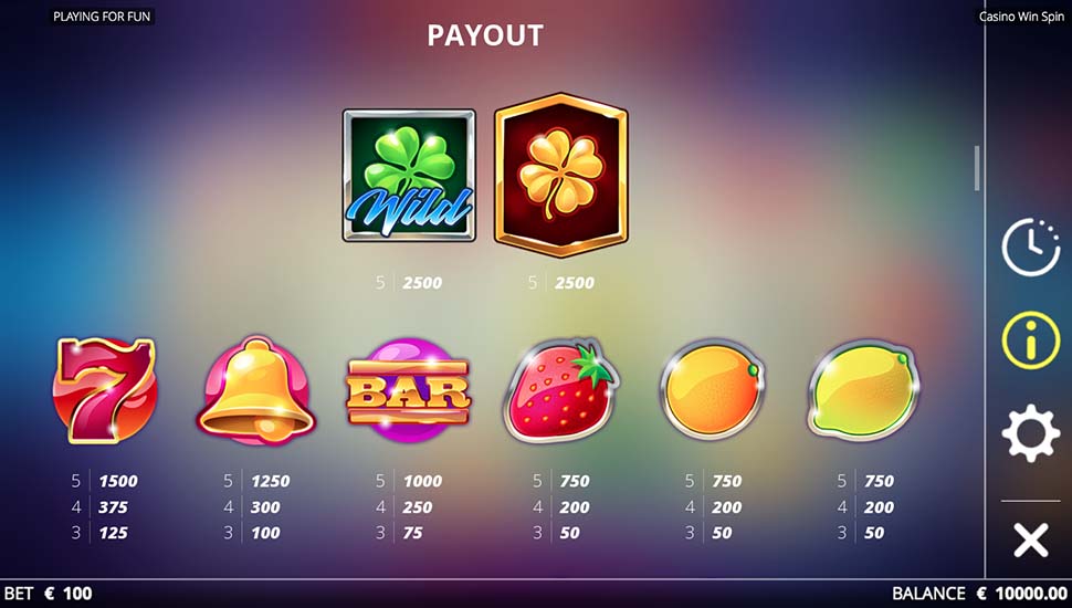 Casino Win Spin slot paytable