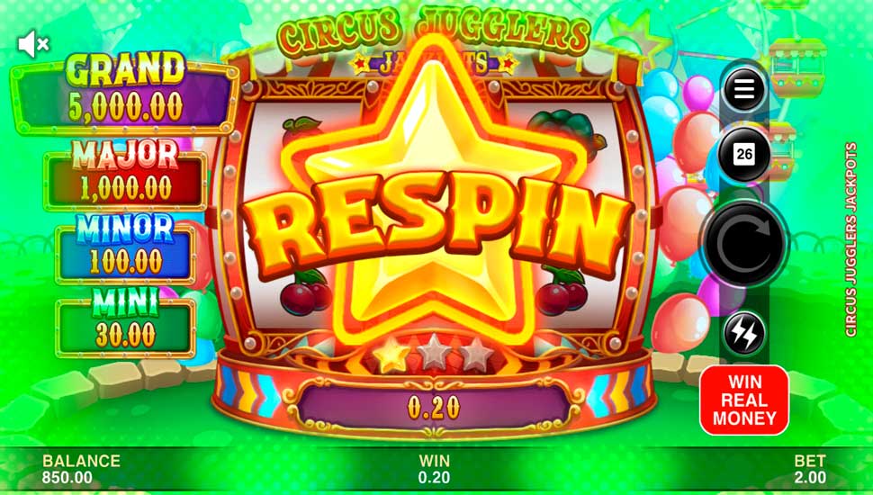 Circus jugglers jackpots slot Re-Spin Feature