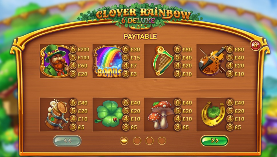 Clover the rainbow deluxe slot - paytable