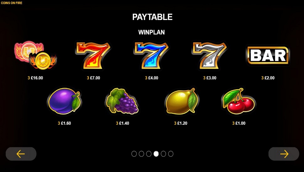 Coins on Fire Slot - Paytable