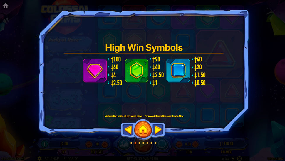 Colossal gems slot paytable
