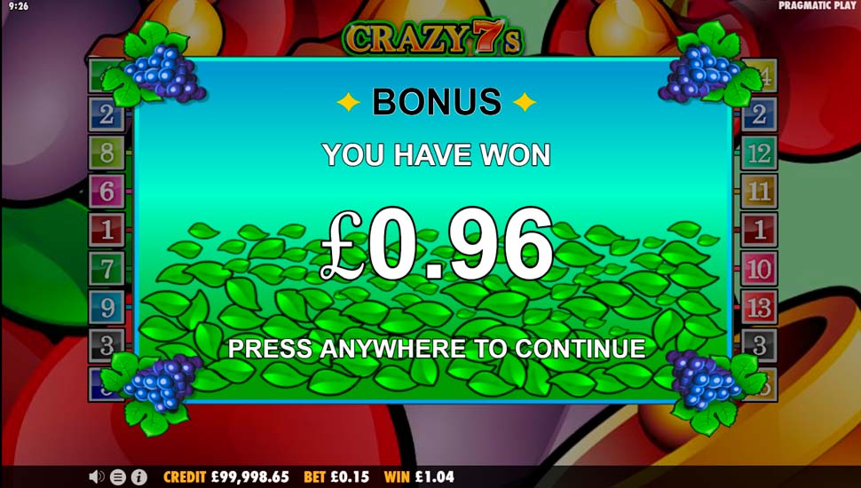 Crazy 7s slot Bonus Game