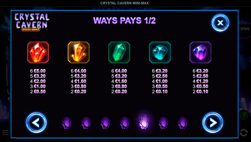 Crystal Cavern Mini-Max slot paytable