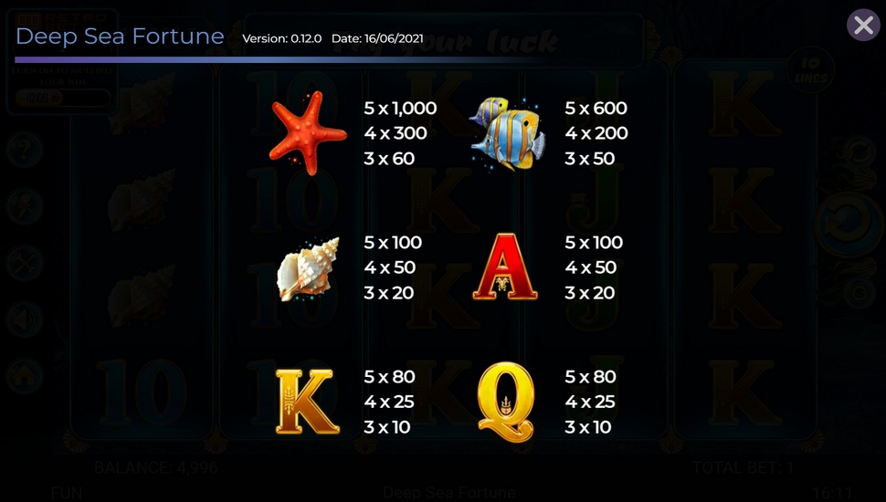 Deep sea fortune slot paytable