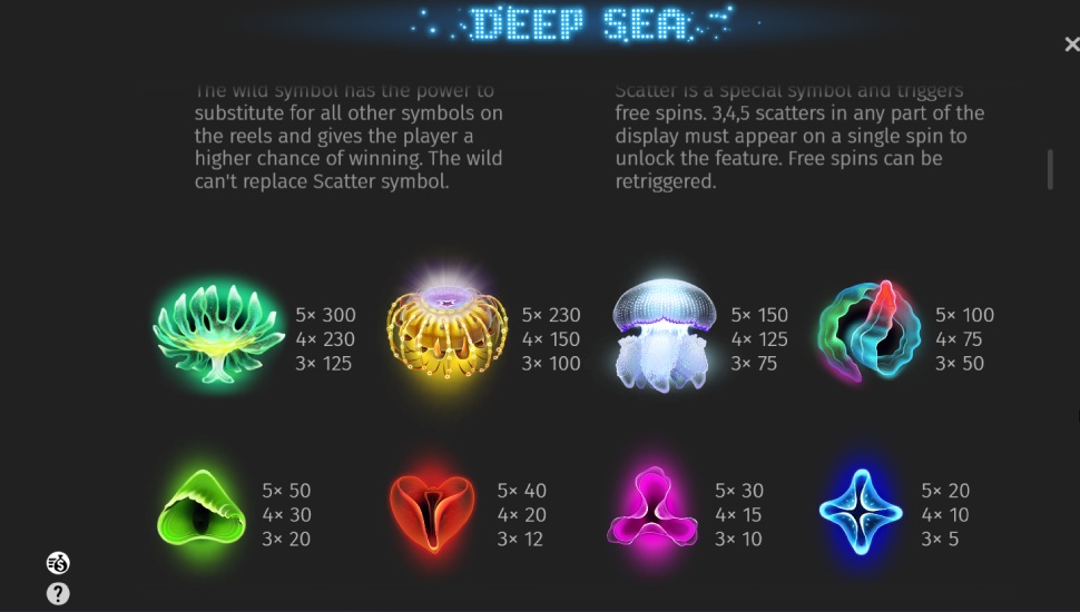 Deep sea slot - payouts