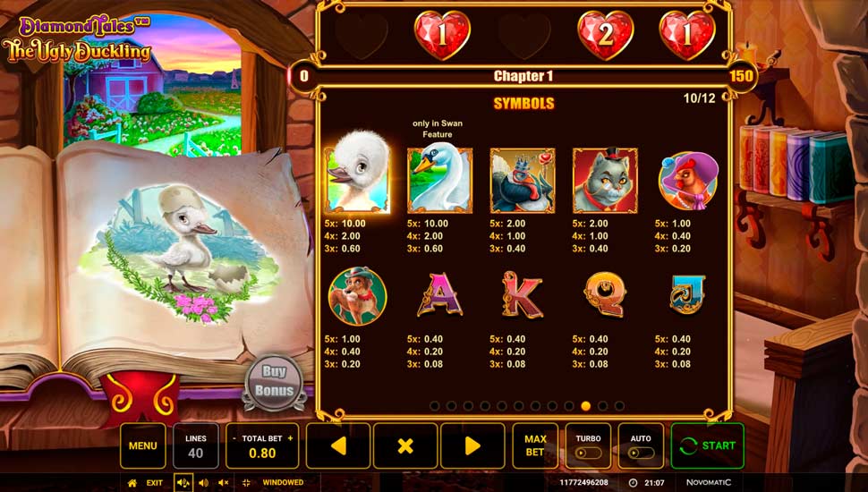 Diamond Tales The Ugly Duckling Slot paytable