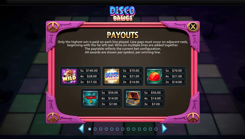Disco Dawgs slot paytable